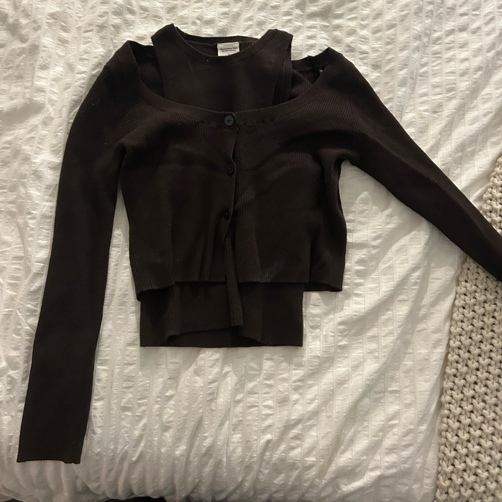 Abercrombie Size Small Brown Cardigan and High Nick Tank, Sweater Set